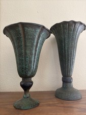 Pair Of Vintage Fluted metal  Vases With Verdigris Patina picture
