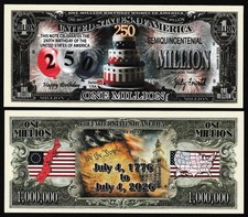 Lot of 100 BILLS- 250th Birthday to America July 4, 2026 Semiquincentenial Note picture