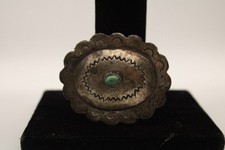 Rare Vintage Navajo Old Pawn Sterling Silver Concho Buckle Turquoise Stone  picture