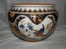 VINTAGE KAISER YOKOHAMA BY EOHT KOBALT PORCELAIN  FLOWER POT / BIRDS OF PARADISE picture