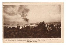 Old Postcard Saloniki 1916 Zeppelin Airship Attack Fire - WW1 Militaria Rare picture