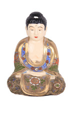 Vintage Japanese Satsuma Porcelain Buddha Statue Moriage Gilt Hand Painted Figur picture