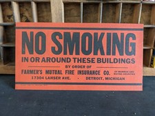 Original 1940s NO SMOKING Cardboard Sign - Farmer's Mutual - Detroit MI picture