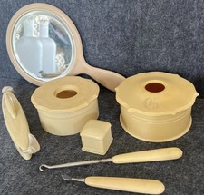 Vintage 7 Piece Ivory Art Deco Celluloid Dresser Set Receiver Nail Buff and More picture