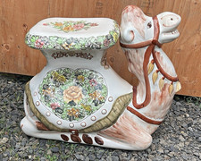Ceramic Floral Camel Figurine, White/Brown with Green Pink Yellow Accents picture