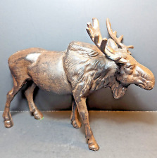 Vintage Cast Iron Bull Moose Metal Sculpture Doorstop Bronze Finish 11.5