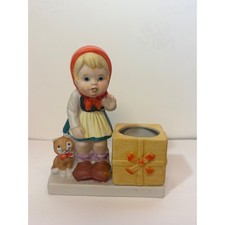 Vintage JSNY Little Red Riding Hood Girl Cat Planter Candle Holder Figurine picture