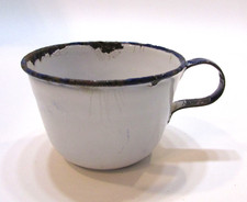 Primitive Old 1880's White Enamelware w Blue Trim Cowboy Campfire Coffee Cup Mug picture