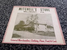 Mitchell’s Store Millmont, Pa Old Card Stock Sign 9” X 11” Reading picture