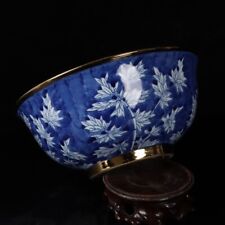20cm Exquisite china blue and white porcelain gilt bowl painting Bamboo leaves picture