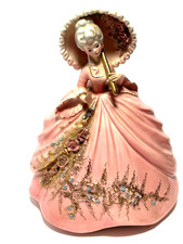 Josef Originals Lady Figure Raised Flowers Elaborate Detail 10 In. MINT Vtg Pink picture