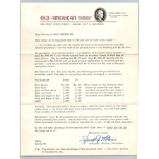 1955 Old American Insurance Co. Kansas City Ephemera Set Letter Card Envelope picture