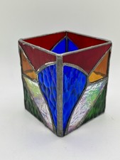 Vintage Handmade Stained Glass Tea Light Candle Votive Holder Art Deco Geometric picture