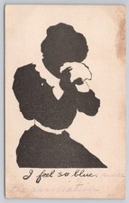 Antique 1908 Silhouette Postcard Woman Crying I Feel So Blue Big Rock TN Posted picture
