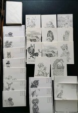 LOT Of 22 Vintage Unused Ann Adams Greeting Cards Sketch Designs Polio Artist picture