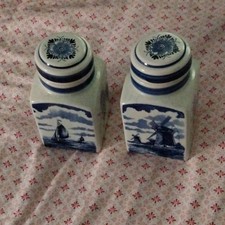 Delft Delft Blue Ceramic Floral Dutch Windmill Spice Canister Set, 2 picture