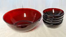 Vintage Royal Ruby Red Glass 7 Pc Berry Bowl Set -1 Serving & 6 Individual Bowls picture