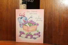 Vintage 1945 Unused Rust Craft Greeting Card Birthday Greeting Glitter picture