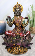 Ebros Beautiful Hindu Goddess Lakshmi Seated on Lotus Flower Statue 6.25