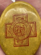 Antique Oval USWV United Spanish War Veterans Celluloid Pin Whitehead Hoag picture