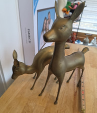 Vintage Pair Large Mid Century Brass Deer Bambi Doe Fawn Standing Sculpture 15