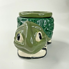 Vintage Ceramic Turtle Wearing Shoes Planter Green With Removable Pot MCM picture