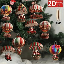 10Pcs Christmas Wooden Hot Air Balloon Santa Claus 2D Flat Wooden Pendant Christ picture