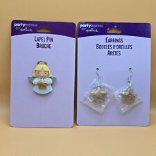 Set Hallmark Christmas Lapel Pin & Earrings Angel Gold Star Holiday On Card picture