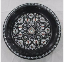 14'' black Marble Dry Fruit Bowl plate Inlay Marquetry mop kitchen Table Decor picture