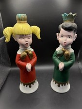 Vtg 1969 Ceramic Choir Boy & Girl Carolers Figurines Set Hand Painted 12
