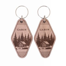 (2 Pack) Cabin Keychain – Double-Sided Laser Engraved – Real Wood – Rustic Ca... picture