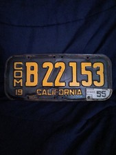 1955 California Commercial License Plate Year Tab on 1951 Base Rare Vintage 🔥 picture