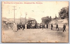 Boarding Car Ocean Ave Sheepshead Bay Brooklyn NY Antique Postcard picture