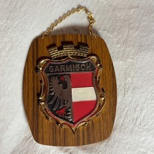 Garmisch (Germany) Wall Hanging Plaque Shield Crest on Wood Base 1970s Vintage picture