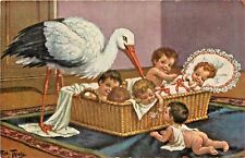 A/S Arthur Thiele Postcard~ Stork Puts Babies to Bed, Unposted 1911, Ser. 840 picture