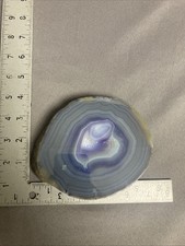 Purple/Blue Banded Agate Slice Mineral Specimen for Display, 1LB. 7oz. Flat picture