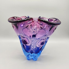 Josef Hospodka MCM Bohemian Glass Vase, 60’s Era, Hand Blown , Blue & Purple picture