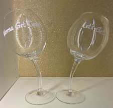 2 Clear 20oz Stemmed Wine Glasses “Wanna Get Tipsy?” Bachelorette Hand Wash picture