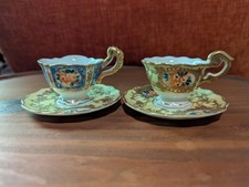 2 Vintage Fleetwood Handpainted Cup & Saucer Sets Occupied Japan Gold Swan neck picture