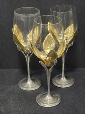 Castor Cooper Signed Water/Wine Glasses~Pewter Gold Vine Leaf Design Stem~8 3/8