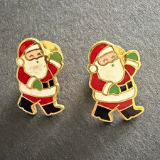 Vintage 1983 Hallmark Santa Claus Christmas Pins Set of 2 Enamel Holiday Brooch picture