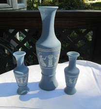 Vintage Avon Blue Wedgewood Vases lot Of 3 Jasperware 1 large 11