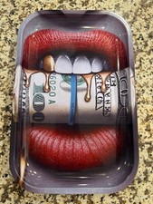 Premium Tin Tray Ash Tray Money Lips 11x7.5 picture