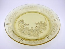 Vintage Hazel Atlas Amber Yellow Glass Sharon Cabbage Rose Plate 9