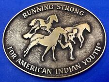 Running Strong With Three Horses  For Native American Indian Youth Belt Buckle picture