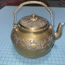 Vintage Zodiac Ornate Brass Teapot Gorgeous Patina Psychic Tarot picture