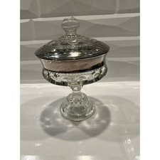 Indiana Glass Kings Crown Crystal Compote with Platinum Stain picture
