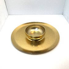 Aluminum Round Tray with Dip Bowl MCM Retro Gold Party Hors D'oeuve Server 60's picture