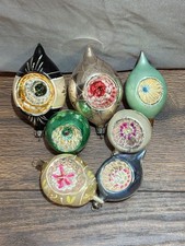 Vintage Glass Christmas Ornaments Lot 7 Indent Reflector Teardrop Black Teal  picture
