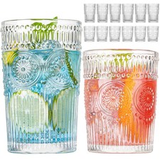 wookgreat 12 Vintage Textured Striped Drinking Glasses Set Highball & Rocks picture
